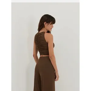 ViX Paula Hermanny Sia Top Brown Ruched Mesh High Neck Crop Top VH252148 Small thumbnail 2