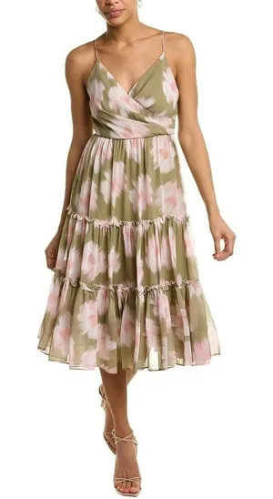 NWT Sachin & Babi Dalia Midi Dress Tiered Floral Chiffon Green Size 6 thumbnail 1