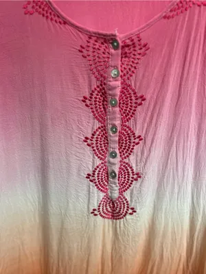 Cupio Pink to Orange Ombre Embroidered -Trim Henley Tunic thumbnail 2