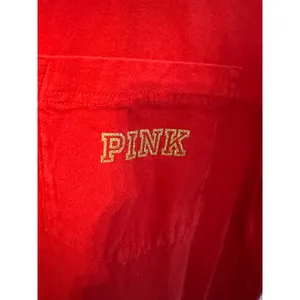 PINK Victoria's Secret Red Short Sleeve Pocket T-Shirt Gold Glitter Dog Logo L thumbnail 3