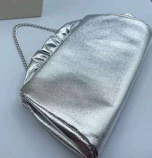 Vintage silver faux leather ruffled top clutch thumbnail 1