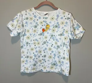 Vintage 2000 Warner Bros Studio Store Tweety Bird Floral T-Shirt Girls XL 14/16 thumbnail 1