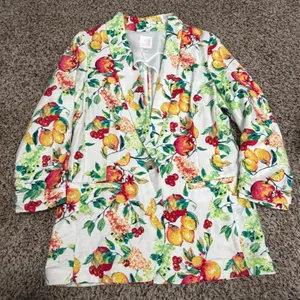 LC Lauren Conrad Womens Small Fruit Print Blazer White Lemon Cherry 3/4 Sleeve thumbnail 1