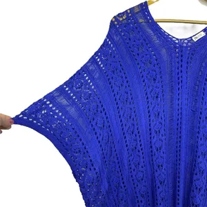 ZYIA Active Crochet Open Knit Knitted Cover Up Poncho Size XL Blue Beach Boho thumbnail 5