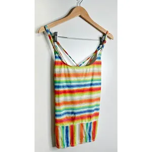 Kim Rogers Rainbow Stripe‎ Tankini Swim Top Multicolor Size Large Adjustable thumbnail 3