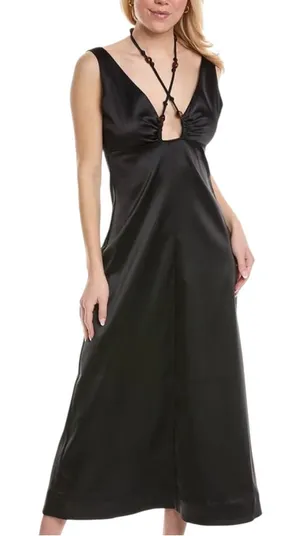 GANNI V-Neck HALTER Sleeveless DRESS in black 38 thumbnail 1
