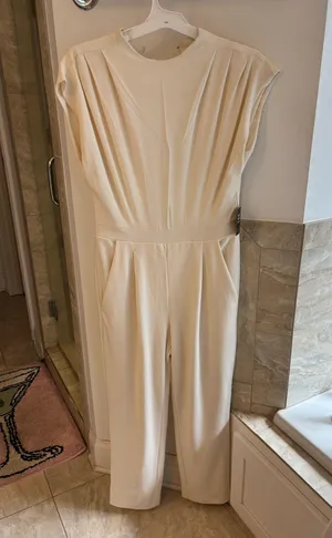 Express Ivory Pleated Jumpsuit thumbnail 1