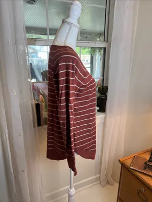 Pink Clover Rust and White Striped Crewneck Sweater size medium. thumbnail 5