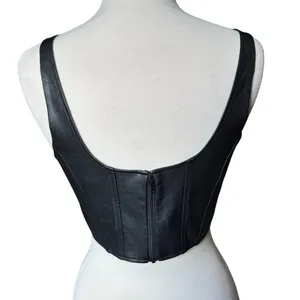 Amanda Uprichard Black Faux Leather Crop Tank Top Size Large thumbnail 3