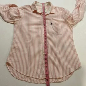 Abercrombie & Fitch Pink White Striped Button Down Shirt Women’s Medium thumbnail 4