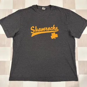Old Navy shamrocks clover embroidered yellow dark charcoal grey cotton blend tee thumbnail 1