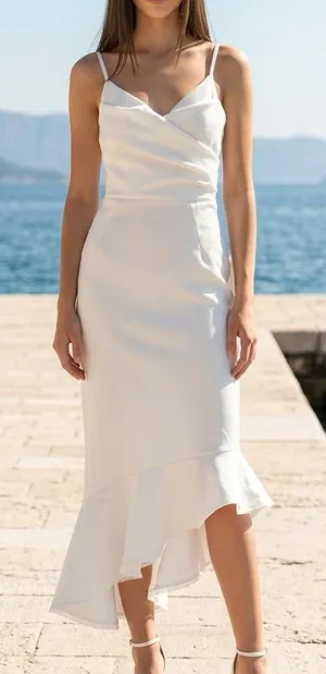 NWT ASOS White Spaghetti-Strap criss cross back ruffle down dress sz 2 thumbnail 1