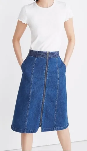 Madewell - Rigid Denim Zip Midi Skirt‎ in Farley Wash - Size 25 thumbnail 1