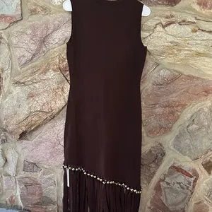 Commense Asymmetric Fringe Metal Bead Detail Maxi Dress size medium thumbnail 7