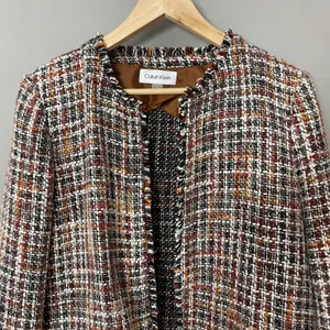 Calvin Klein Tweed Blazer Open Front Frayed Edges Size 14 Women Office Attire‎ thumbnail 4