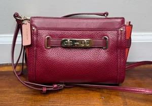 Coach Pebbled Leather Convertible Crossbody - Burgundy with Gold Hardware thumbnail 1