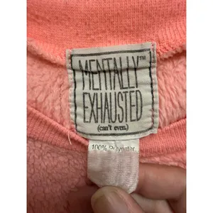 Mentally Exhausted Pink Sherpa Fleece Sweatshirt Cozy Fuzzy Crewneck Pullover thumbnail 4