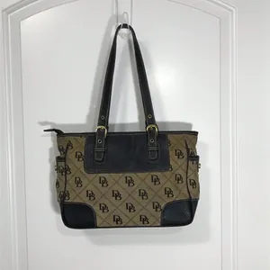 Dooney & Bourke Black and Tan Logo Tote with Matching Pouch thumbnail 3