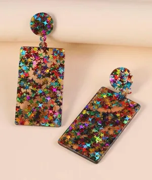 Multicolored Star Resin Rectangle Drop Earrings thumbnail 3