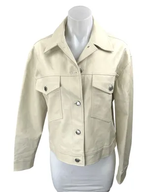 Aritzia Wilfred Faux Vegan Leather Gaze Women's Beige Button Down Coat Jacket S thumbnail 1
