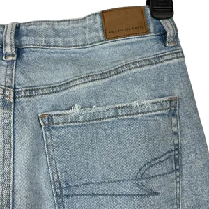 American Eagle SZ 8 Highest Rise Mom Jeans Distressed Rips Chewed Hem Light Wash thumbnail 8