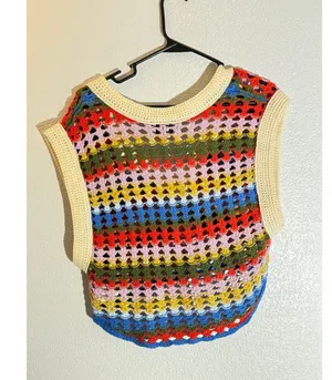 BDG M Colorful Crochet Knit Sweater Vest Retro V-Neck thumbnail 4