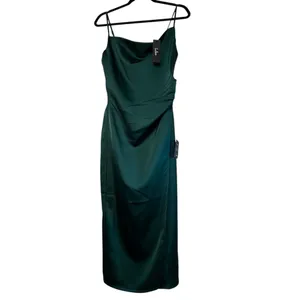 NWT - Lulus Bonafide Babe Emerald Satin Sleeveless Ruched Midi Dress!- Size S thumbnail 3