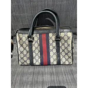 Vintage Gucci Boston Bag‎ Blue/Navy Leather Satchel Handbag thumbnail 2