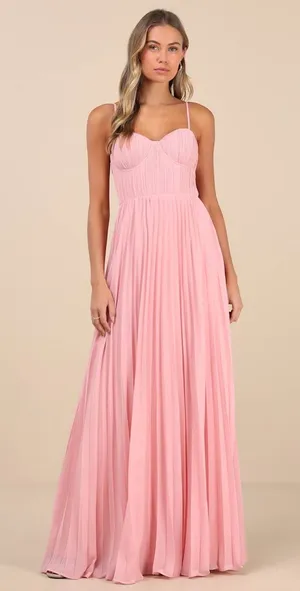 NWT Lulus Admirable Elegance Light Pink Pleated Bustier Maxi Dress Bridesmaid M thumbnail 1
