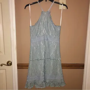 Foxiedox Anthropologie Ocala Lace Halter Cocktail Dress‎ Dusty Blue XS thumbnail 4