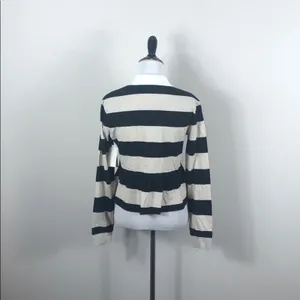 Abound Striped Peplum Top Black Beige Collared Split Neck NWT XS thumbnail 6