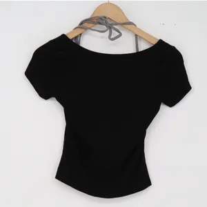 YI DENG Top Womens M Layered Halter Scoop Neck Black Grey Contrast Excellent thumbnail 5