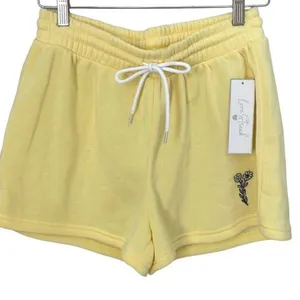 Love Streak Pull On Sweat-pant Material Shorts Embroidered Pale Yellow Size Larg thumbnail 1