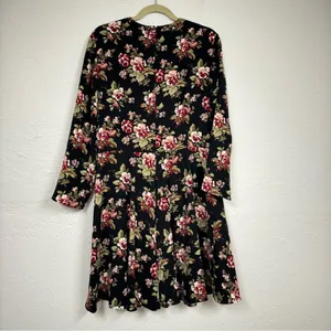 Brooks Brothers Black Red Floral Long Sleeve Dress Womens 14 Mini Fall Preppy thumbnail 10