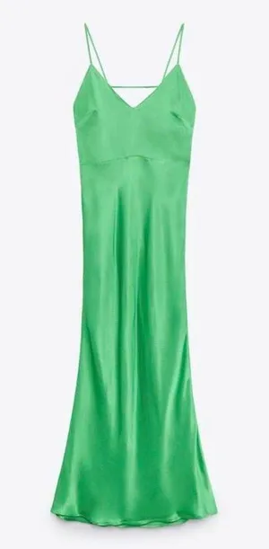 ZARA Dress emerald green Slip Midi Satin Effect Maxi Wedding Party thumbnail 9