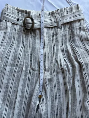 Anthropologie Ett:Twa Mauritius Paperbag Waisted Belted White Black Pants Size 0 thumbnail 8