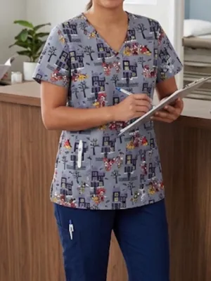 Disney Halloween Size L Multicolored Scrub Top Mickey Minnie Goofy Like new thumbnail 1
