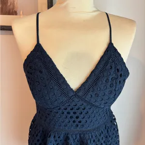 Abercrombie and Fitch Navy Blue Eyelet Criss Cross Back Mini Dress Size Small thumbnail 6