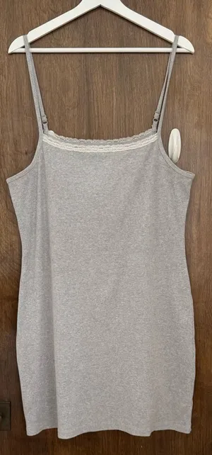 Aerie Lace-Trim Gray ribbed Camisole Slip tank dress, size XL cotton casual thumbnail 1