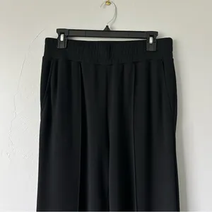 Varley DoubleSoft Knit Wide Leg 30" Track Sweat Pleated Pants Black Medium thumbnail 2
