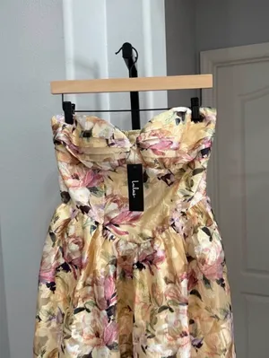 Lulu's Kathani Light Yellow Floral Jacquard Bustier Maxi Dress NWT Size S thumbnail 8