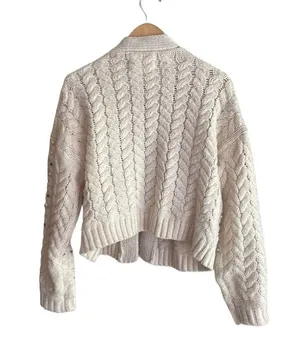 Anthropologie Embellished Pearl Open Cream Cardigan thumbnail 3