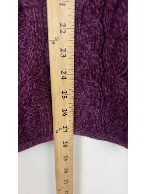 Aran Sweater Market 100% Merino Wool Cable Knit Cowl Neck Purple Sweater M thumbnail 8