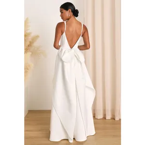 NWT Lulus Blissfully Beloved Ivory Backless A-Line Bow Maxi Dress Bridal Size M thumbnail 3