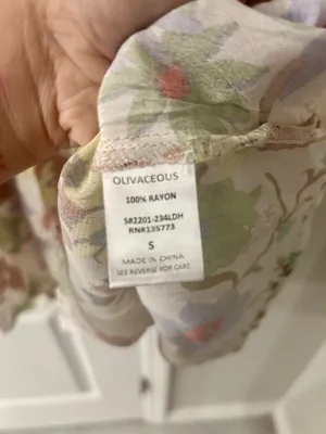 NWOT Olivaceous Cream Floral Long-Sleeve Tiered Dress with Green & Pink Accents thumbnail 3
