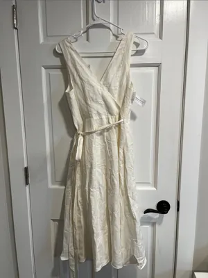 Fame and Partners Linen Blend Wrap Dress in Off White Color US Size 0 NWT thumbnail 8