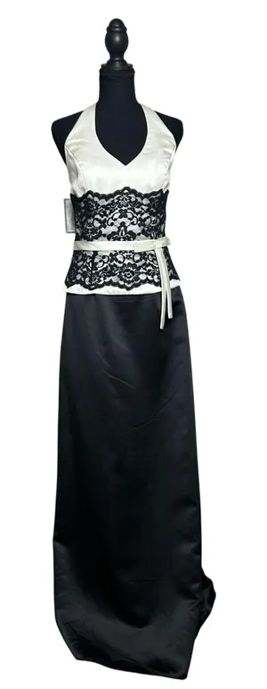 🖤 Alfred Angelo Black & White Satin & Lace Halter Ball Gown thumbnail 1