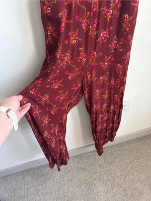Madewell Apron Bowback Jumpsuit Red Floral Wide Leg Open Back Size 2 thumbnail 6