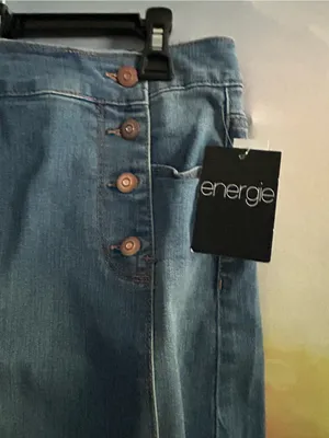 Energie Women's Blue Denim Button-Front Mini Jean Skirt SZ 11 NWT thumbnail 3