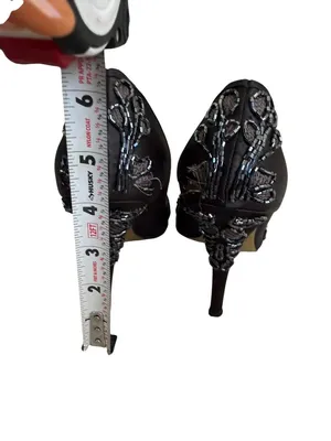 HOUSE OF DEREON Beyonce Black Satin Embroidered Beaded Heels Size 7.5 thumbnail 9